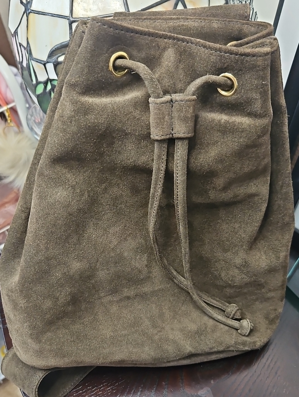 TALBOTS Classic Suede Drawstring Backpack - Brown